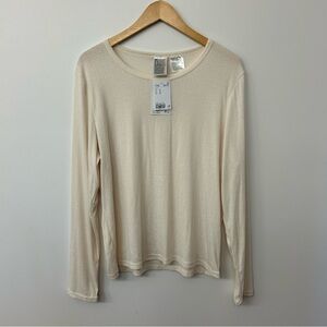 H&M Cream Long Sleeve Pointelle Crewneck Top, XL